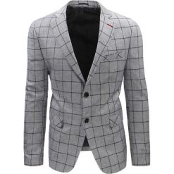 Marynarki męskie slim fit: Marynarka męska casual szara w kratę (mx0377)