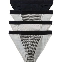 Slipy tanga (4 pary) bonprix matowy srebrny -czarny w paski. Szare slipy męskie bonprix, xl, w paski. Za 39,96 zł.