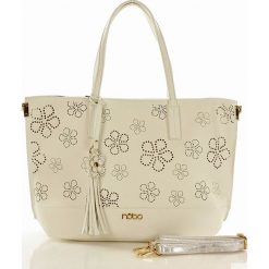 Shopper bag damskie: Miejski shopper z ażurem w kwiaty biel ELIZA