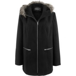 Parka z materiału w optyce wełny bonprix czarny. Czarne parki damskie bonprix, bez wzorów, z wełny, bez kaptura. Za 89,99 zł.