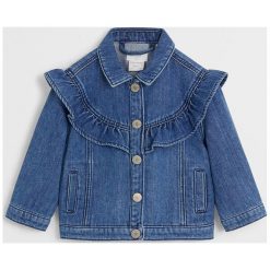 Mango Kids - Kurtka dziecięca Norma 80-104 cm. Niebieskie kurtki dziewczęce Mango Kids, bez wzorów, z bawełny, krótkie, bez kaptura. Za 99,90 zł.