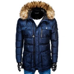 KURTKA MĘSKA ZIMOWA PARKA C355 - GRANATOWA. Niebieskie kurtki męskie marki Ombre Clothing, na zimę, s, z poliesteru. Za 159,00 zł.