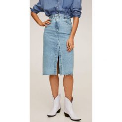 Mango - Spódnica jeansowa Edited. Niebieskie spódniczki damskie Mango, s, bez wzorów, z bawełny, z podwyższonym stanem, midi, ołówkowe. Za 139,90 zł.