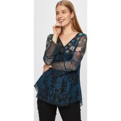 Desigual - Bluzka. Niebieskie bluzki damskie Desigual, s, bez wzorów, z elastanu, z okrągłym kołnierzem, bez rękawów. W wyprzedaży za 179,90 zł.