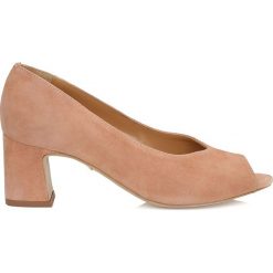 Czółenka: Ciemnobeżowe czółenka peep toe