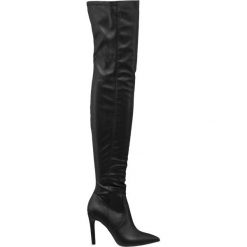 Kozaki za kolano Catwalk czarne. Czarne buty zimowe damskie Catwalk, z materiału, za kolano, na obcasie. Za 179,90 zł.