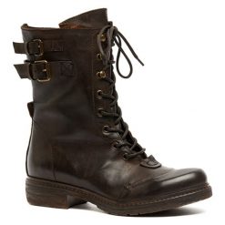 Buty zimowe męskie: Skórzane botki w kolorze ciemnobrązowym