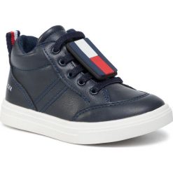 Sneakersy TOMMY HILFIGER - High Top Lace-Up Sneaker T1B4-30495-0741 Blue 800. Niebieskie trampki chłopięce TOMMY HILFIGER, z aplikacjami, ze skóry ekologicznej, bez zapięcia. Za 309,00 zł.