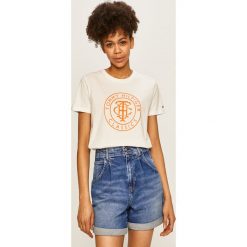 Tommy Hilfiger - T-shirt. Bluzki damskie TOMMY HILFIGER, s, bez wzorów, z bawełny, casualowe, z okrągłym kołnierzem. Za 229,90 zł.