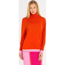 GOLF ELISABETTA FRANCHI. Pomarańczowe swetry damskie Elisabetta Franchi, z aplikacjami, z wełny, bez rękawów, bez kaptura. Za 609,50 zł.