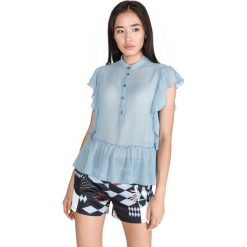 Versace Jeans Bluzka Niebieski. Niebieskie bluzki damskie Versace Jeans, s, bez wzorów, z poliesteru, bez kołnierzyka, bez rękawów. Za 1198,95 zł.