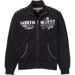 Bluza rozpinana z nadrukiem bonprix czarny. Czarne bluzy męskie bonprix, s, z nadrukiem, bez kołnierzyka, bez rękawów, bez kaptura. Za 109,99 zł.