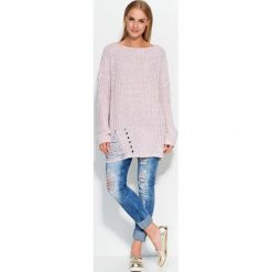 Różowy Sweter Luźny Długi w Łódkę. Szare swetry oversize damskie marki Molly.pl, na plażę, m, w jednolite wzory, mini. Za 108,90 zł.
