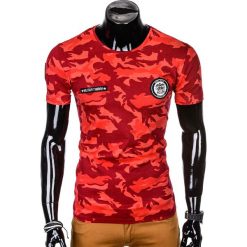 T-shirt męski z nadrukiem S1010 - czerwony/moro. Czerwone t-shirty męskie Ombre Clothing, s, z nadrukiem, bez kołnierzyka. Za 19,99 zł.