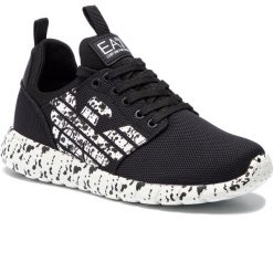 Sneakersy EA7 EMPORIO ARMANI - X8X007 XK073 A120 Black/White. Czarne półbuty damskie EA7 Emporio Armani, na co dzień, bez wzorów, ze skóry ekologicznej, bez obcasa, na płaskiej podeszwie, bez zapięcia. Za 689,00 zł.