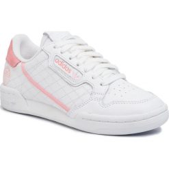 Buty adidas - Continental 80 W FV3918 Ftwwht/Glopnk/Trupnk. Białe półbuty damskie Adidas, bez wzorów, ze skóry, bez obcasa, na płaskiej podeszwie, bez zapięcia. W wyprzedaży za 359,00 zł.