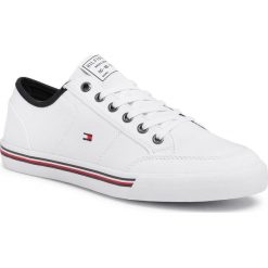 Tenisówki TOMMY HILFIGER - Core Corporate Textile Sneaker FM0FM02676 White YBS. Białe półbuty męskie TOMMY HILFIGER, bez wzorów, z gumy, bez zapięcia. W wyprzedaży za 279,00 zł.