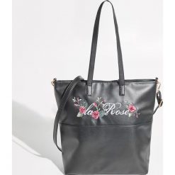 Torba Shopper z haftem - Czarny. Czarne shopper bag damskie Sinsay, z haftami, z haftem. Za 69,99 zł.
