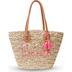 Torba plażowa Beach bonprix naturalno-różowy. Brązowe torebki klasyczne damskie marki bonprix, z napisami, ze skóry, z pomponami. Za 89,99 zł.