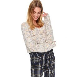 Damski sweter z okrągłym dekoltem. Brązowe swetry damskie Top Secret, na zimę, bez wzorów, z materiału, klasyczne, bez rękawów, długie, bez kaptura. W wyprzedaży za 59,99 zł.