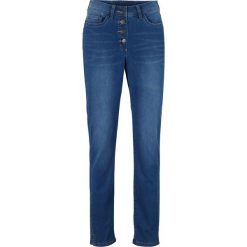 Dżinsy push-up z plisą guzikową STRAIGHT bonprix niebieski "stone”. Niebieskie jeansy damskie bonprix. Za 79,99 zł.