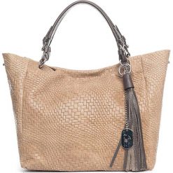 Shopper bag damskie: Skórzany shopper bag w kolorze szarobrązowym - 42 x 30 x 20 cm