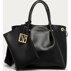Armani Exchange - Torebka. Czarne torby damskie na zakupy Armani Exchange, w paski, ze skóry ekologicznej, na ramię, małe, bez dodatków. Za 589,90 zł.