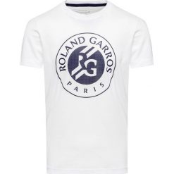 T-shirt LACOSTE. Białe t-shirty męskie Lacoste, z nadrukiem, z dzianiny, z okrągłym kołnierzem. W wyprzedaży za 225,00 zł.