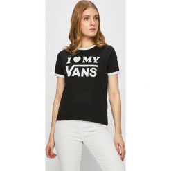 Vans - Top. Czarne bluzki damskie Vans, s, z nadrukiem, z bawełny, z okrągłym kołnierzem. W wyprzedaży za 119,90 zł.
