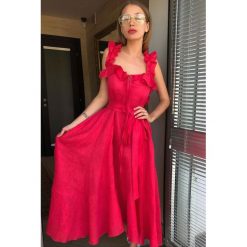 Sukienka BADIA RED. Czerwone sukienki damskie Sukienka BADIA RED, s, bez wzorów, bez kołnierzyka, bez rękawów, długie. W wyprzedaży za 79,00 zł.