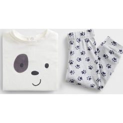 Mango Kids - Piżama dziecięca Dog 80-104 cm. Białe piżamy chłopięce Mango Kids, bez wzorów, z bawełny, z długim rękawem. Za 69,90 zł.