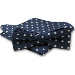 Elegancka Mucha Męska - Alties - Granatowa w Białe Grochy MUALTS0134. Niebieskie muszki męskie Alties, na imprezę, w paski, eleganckie. Za 39,00 zł.
