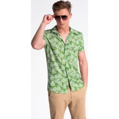 Koszula męska z krótkim rękawem K480 - zielona. Zielone koszule męskie Ombre Clothing, na lato, s, bez wzorów, z materiału, klasyczne, z klasycznym kołnierzykiem, z krótkim rękawem. Za 39,00 zł.