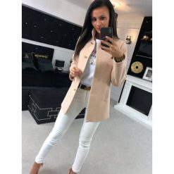 Płaszcz SPRING beżowy. Brązowe płaszcze damskie Divinostyle, s, bez wzorów, z poliesteru. Za 159,00 zł.