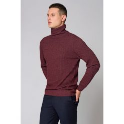 Golf Bordowy w Prążek Foster. Czerwone swetry męskie LANCERTO, xl, bez wzorów, z bawełny, eleganckie, z golfem, bez kaptura. Za 299,90 zł.