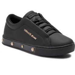 Sneakersy VERSACE JEANS - E0VTBSO4 Nro. Czarne półbuty damskie Versace Jeans, na co dzień, bez wzorów, z jeansu, bez obcasa, bez zapięcia. W wyprzedaży za 399,00 zł.