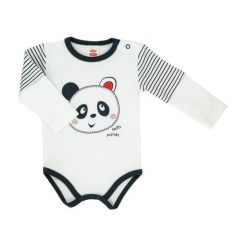 Makoma Chłopięce Body Panda 80 Biały/Czarny. Czarne body niemowlęce marki Makoma, z nadrukiem, z bawełny. Za 35,00 zł.