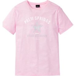 T-shirt z odblaskowym nadrukiem bonprix jasnoróżowy melanż. Różowe koszulki męskie bonprix, s, z nadrukiem, bez kołnierzyka, bez rękawów. Za 44,99 zł.