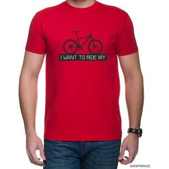 Koszulka T-SHIRT I want to ride MTB Red. Czerwone koszulki męskie Pakamera, m, z nadrukiem, bez kołnierzyka. Za 75,00 zł.
