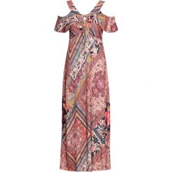 Sukienka cold-shoulder ze sznurowaniem bonprix beżowo-czerwony wzorzysty. Brązowe sukienki damskie bonprix, bez wzorów, z dekoltem w serek, bez rękawów. Za 139,99 zł.