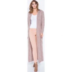 Mocca Kardigan Maxi w Warkocze z Kapturem. Kardigany damskie Molly.pl, uniwersalny, bez wzorów. Za 179,90 zł.