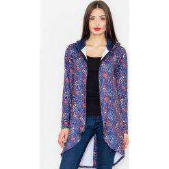 Granatowa Bluza na Suwak w Kwiaty z Kapturem. Niebieskie bluzki damskie marki Molly.pl, s, w kwiaty, z tkaniny, z kapturem, z długim rękawem. Za 169,00 zł.