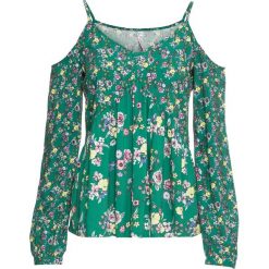 Bluzka z odkrytymi ramionami bonprix zielony miętowy w kwiaty. Zielone bluzki damskie bonprix, w kwiaty, z dekoltem w serek, bez rękawów. Za 89,99 zł.