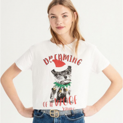 T-shirt ze świątecznym pieskiem - Biały. Białe t-shirty damskie Sinsay, l. Za 24,99 zł.