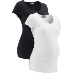 Shirt ciążowy basic (2 szt.), krótki rękaw bonprix czarny + biały. Czarne koszulki damskie bonprix, bez wzorów, z dekoltem w serek, z krótkim rękawem. Za 75,98 zł.