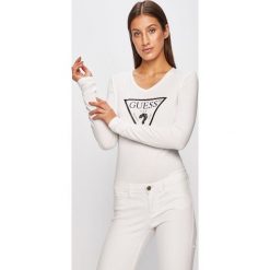 Guess Jeans - Longsleeve. Szare bluzki damskie Guess Jeans, s, z nadrukiem, z elastanu, z okrągłym kołnierzem. Za 199,90 zł.
