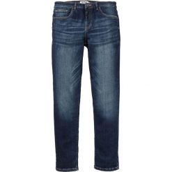 Dżinsy "power-stretch" Slim Fit ze specjalnym krojem brzucha bonprix ciemnoniebieski "stone". Niebieskie jeansy męskie bonprix, m, bez wzorów, z obniżonym stanem. Za 109,99 zł.