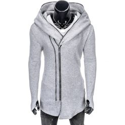 Bluzy męskie: BLUZA MĘSKA ROZPINANA Z KAPTUREM B754 – SZARA