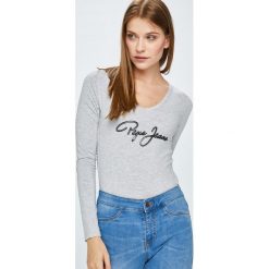 Pepe Jeans - Bluzka Mara. Szare bluzki damskie Pepe Jeans, s, z nadrukiem, z elastanu, bez kołnierzyka. W wyprzedaży za 119,90 zł.