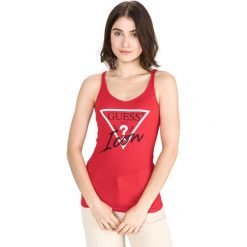 Guess Podkoszulek Czerwony. Czerwone podkoszulki damskie Guess, s, z aplikacjami, z bawełny, bez rękawów. Za 106,95 zł.